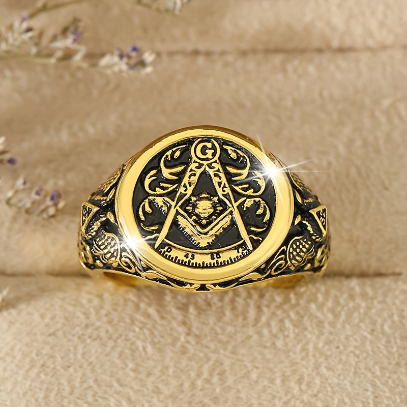 Men's Retro Bronze-Colored Freemason Symbol Ring, Exquisite Design